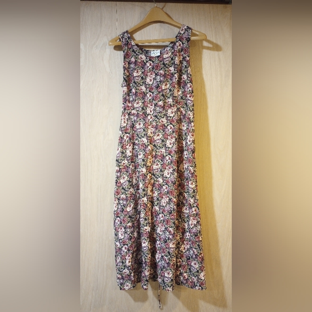 Sleeveless Floral Maxi Skirt Dress - Pink & Green Floral